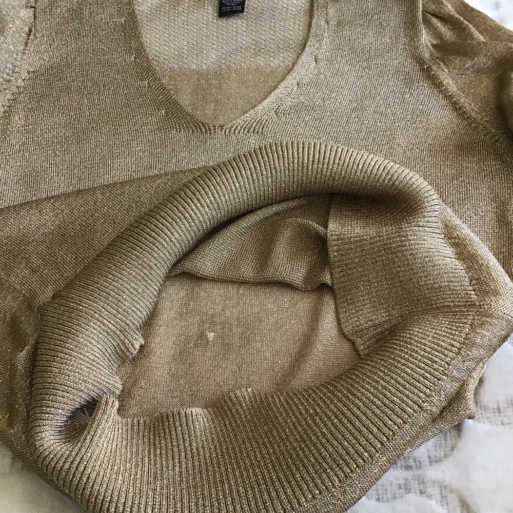 Olsen Europe Gold Metallic V-Neck Women's Sweater Size S-M / 8 - Picture 6 of 10